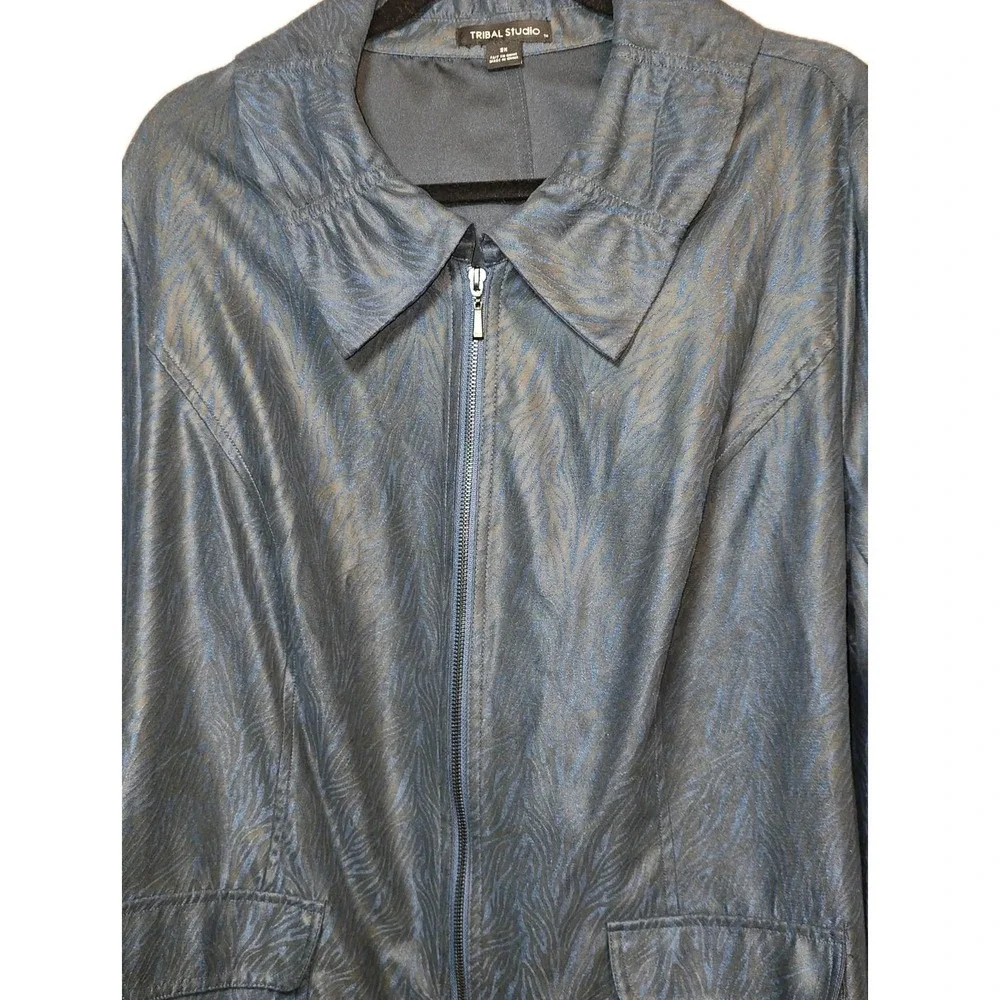 TRIBAL Studio‎ Jacket Women's 2X GUC Boho Chic Blue Zip Front Lightweight ✨